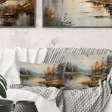 Lakeside Fall Foliage Serenity II - Lake River Throw Pillow